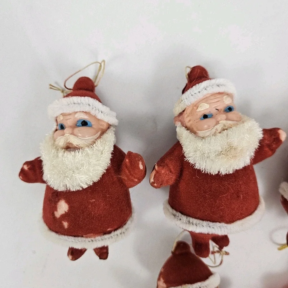 Vintage 6 Blow Mold Santa Mrs Clause Christmas Tree Light Covers MCM Flocked